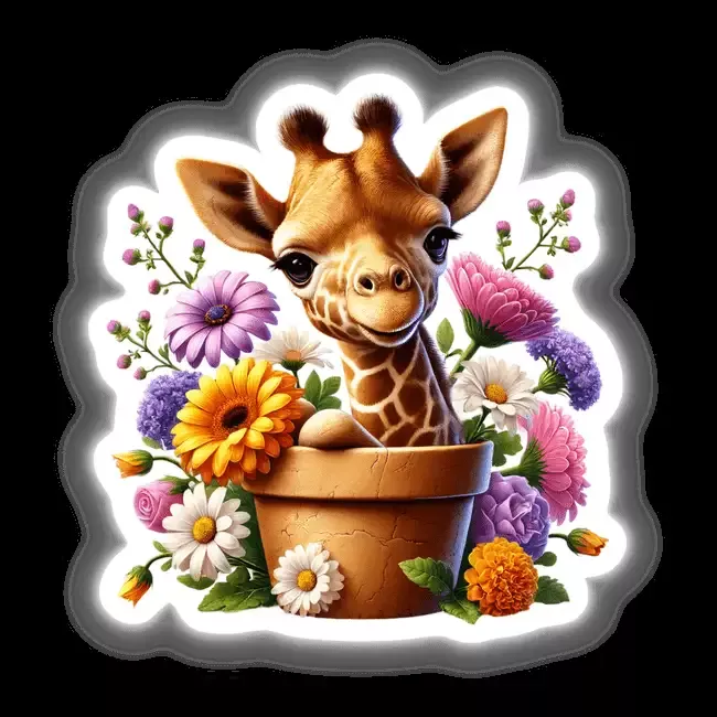 Giraffe Peeking Out of Flower Pot