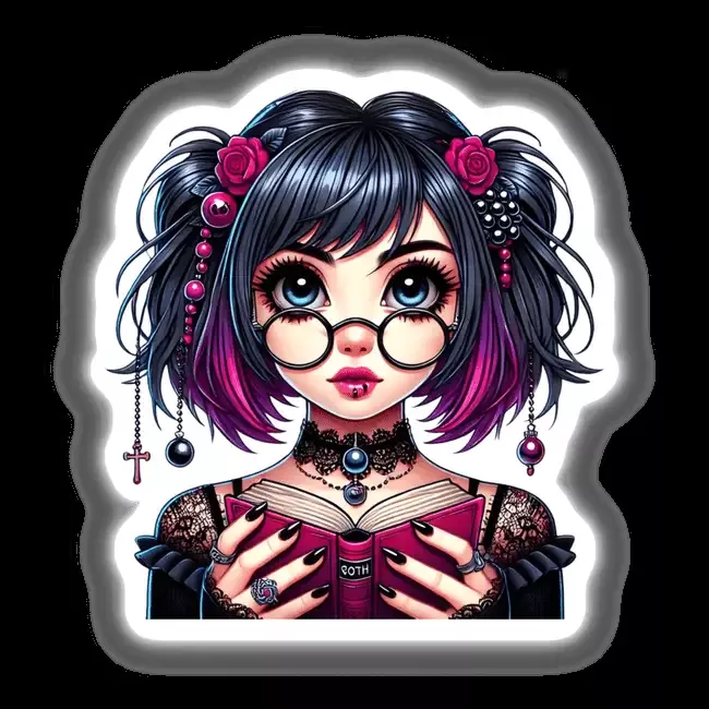 Goth Girl in Reading Glasses with Book Gothic