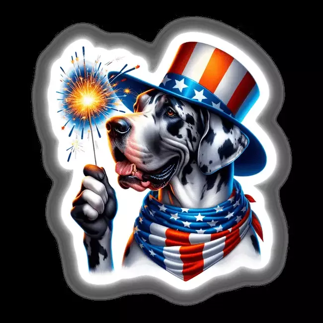 Great Dane Dog Holding Sparkler 4th of July Patriotic