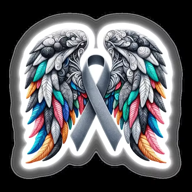 Grey Awareness Ribbon with Wings