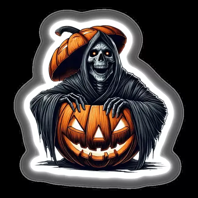 Grim Reaper Peeking Out of Pumpkin Halloween