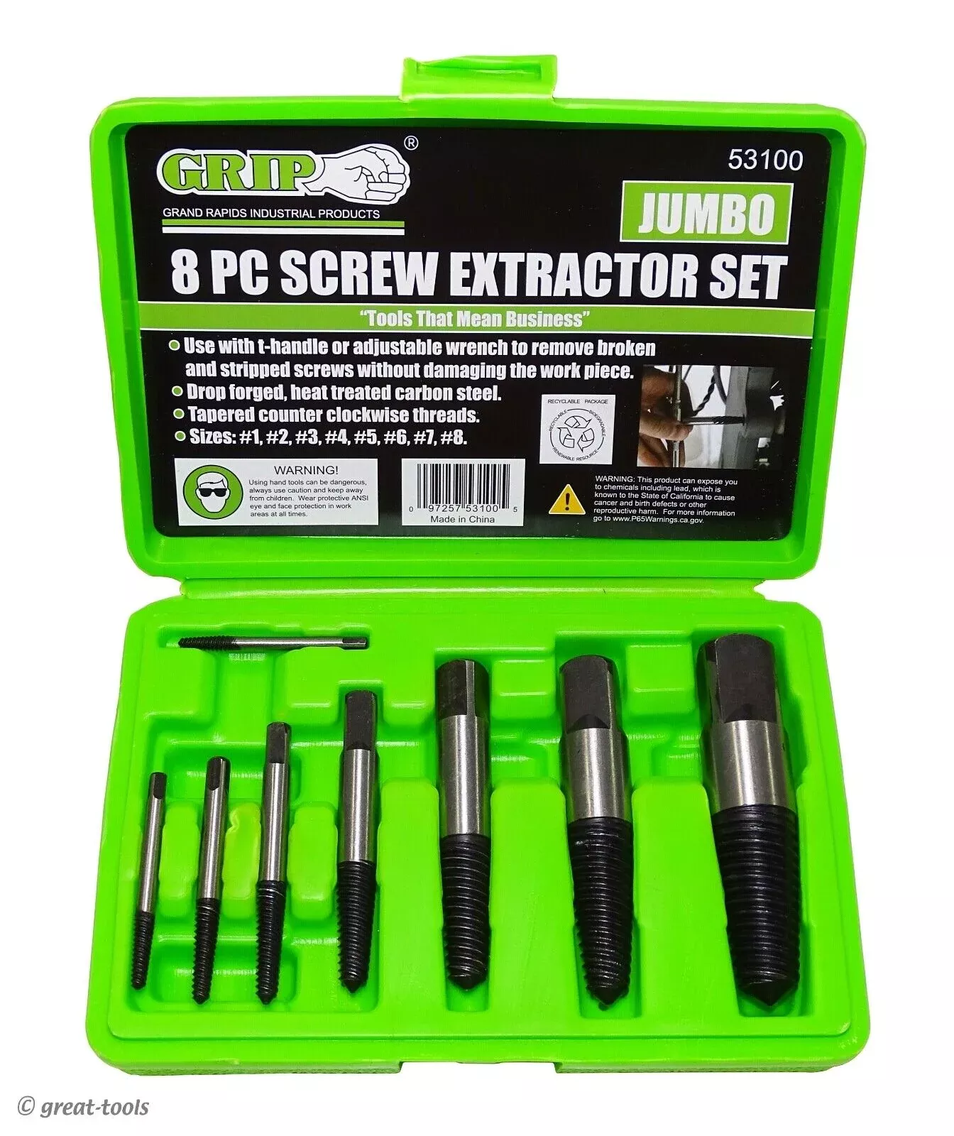 GRIP 53100 8pc Screw Extractor Set