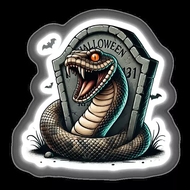 Halloween Anaconda Snake Peeking Out of Tombstone