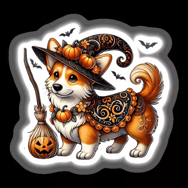 Halloween Corgi Dog Wearing Witch Hat