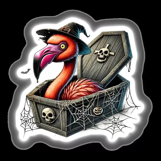 Halloween Flamingo Peeking Out of Coffin