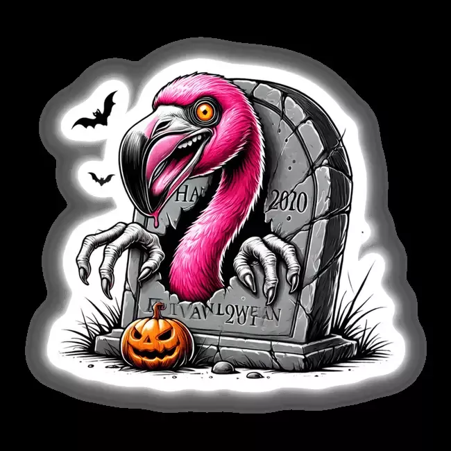 Halloween Flamingo Peeking Out of Tombstone