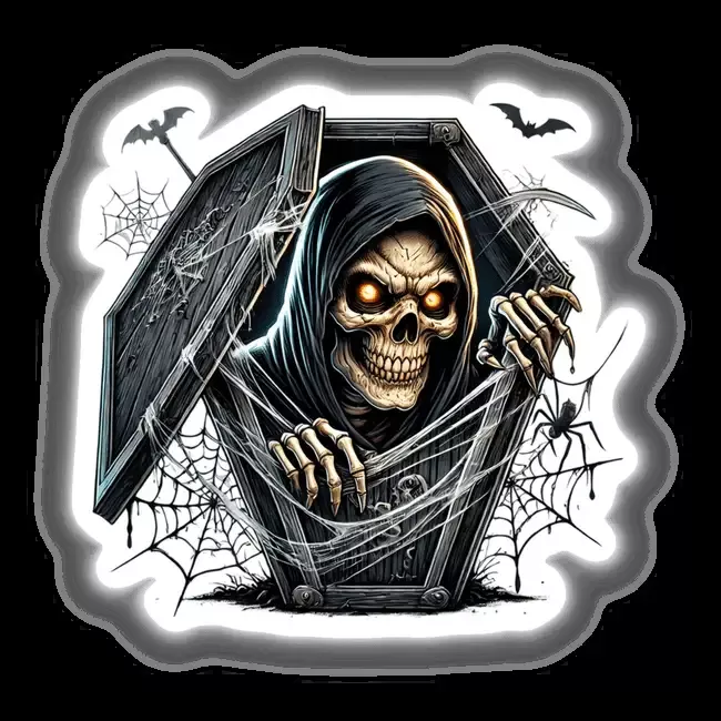Halloween Grim Reaper Peeking Out of Coffin