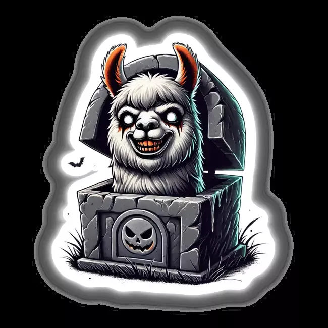 Halloween Llama Peeking Out of Tombstone