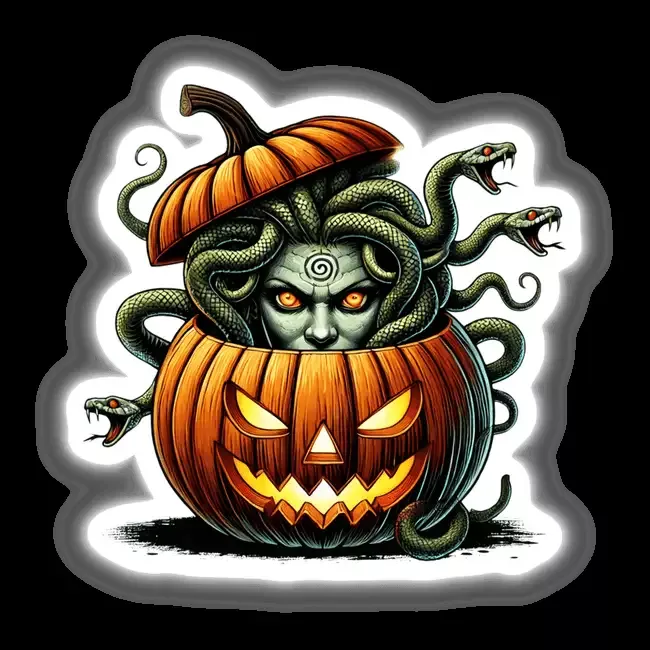 Halloween Medusa Peeking Out of Pumpkin
