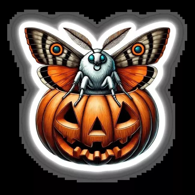 Halloween Moth Peeking Out of Pumpkin