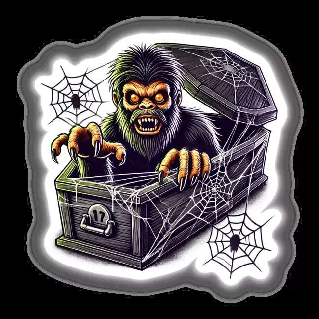 Halloween Sasquatch Peeking Out of Coffin