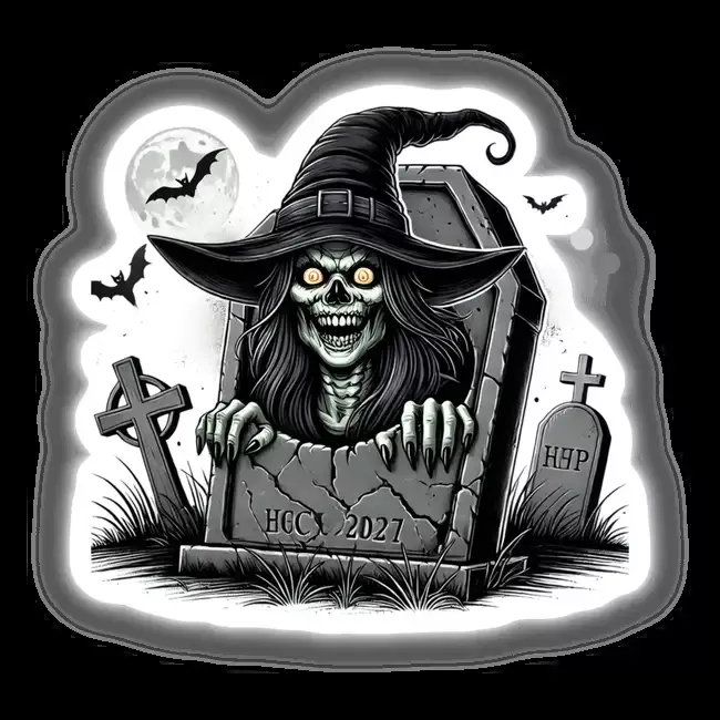 Halloween Witch Peeking Out of Tombstone