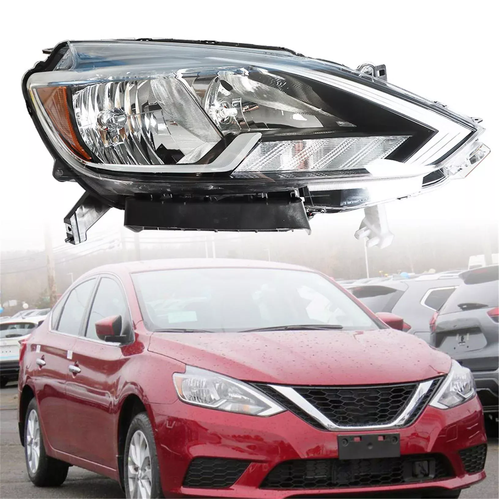 Halogen Headlight For 2016-18 Nissan Sentra Right Side Chrome Housing NI2503244