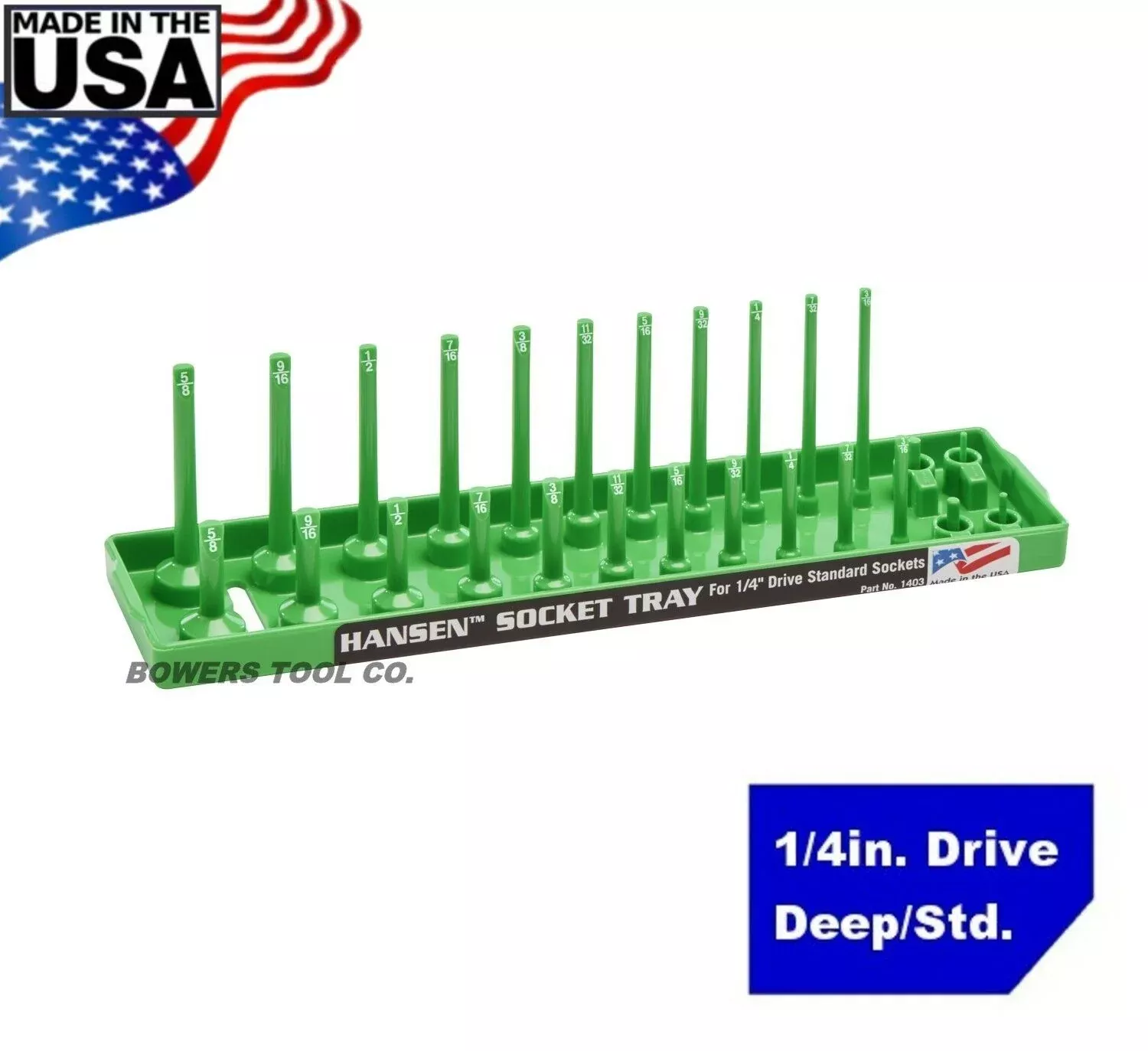 Hansen Global 1403 1/4" Dr. SAE Socket Organizer GREEN