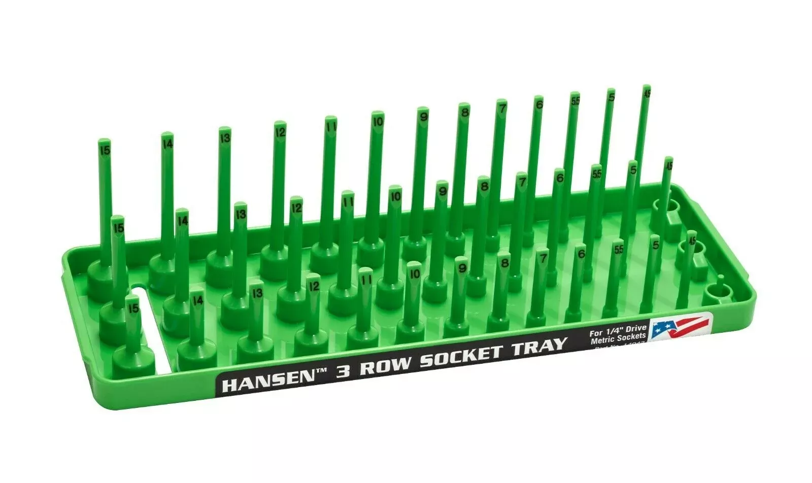 Hansen Global 14043 1/4" Dr. 3-Rail METRIC Socket Organizer GREEN