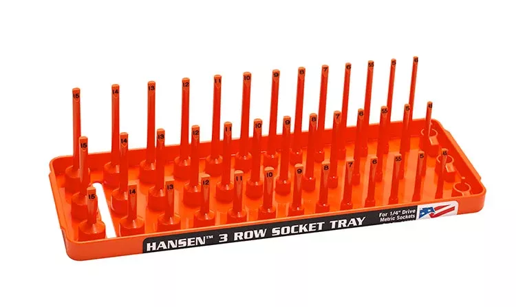 Hansen Global 14063 1/4" Dr. 3-Rail METRIC Socket Organizer ORANGE