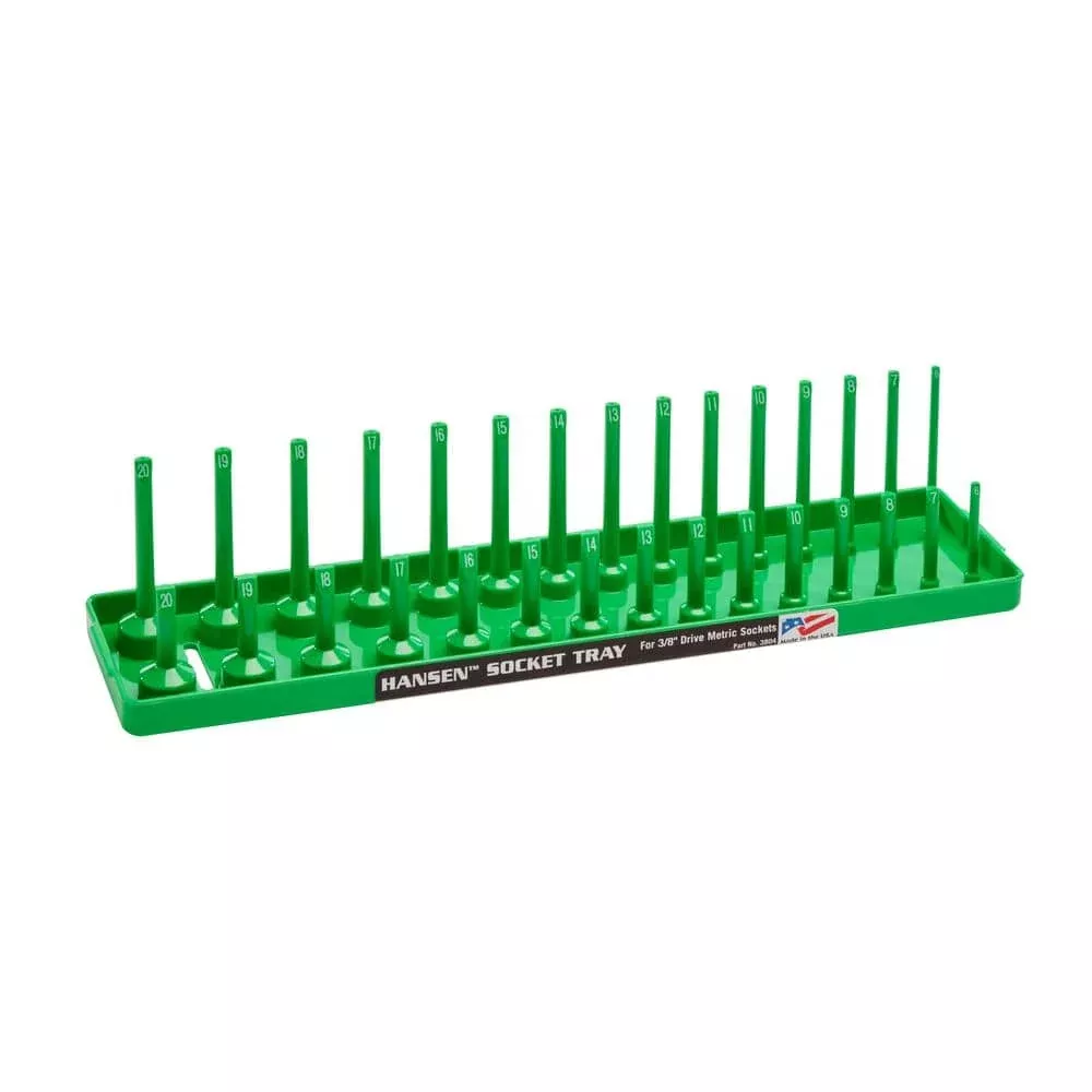 Hansen Global 38043 3/8" Dr. 3-Rail METRIC Socket Organizer GREEN