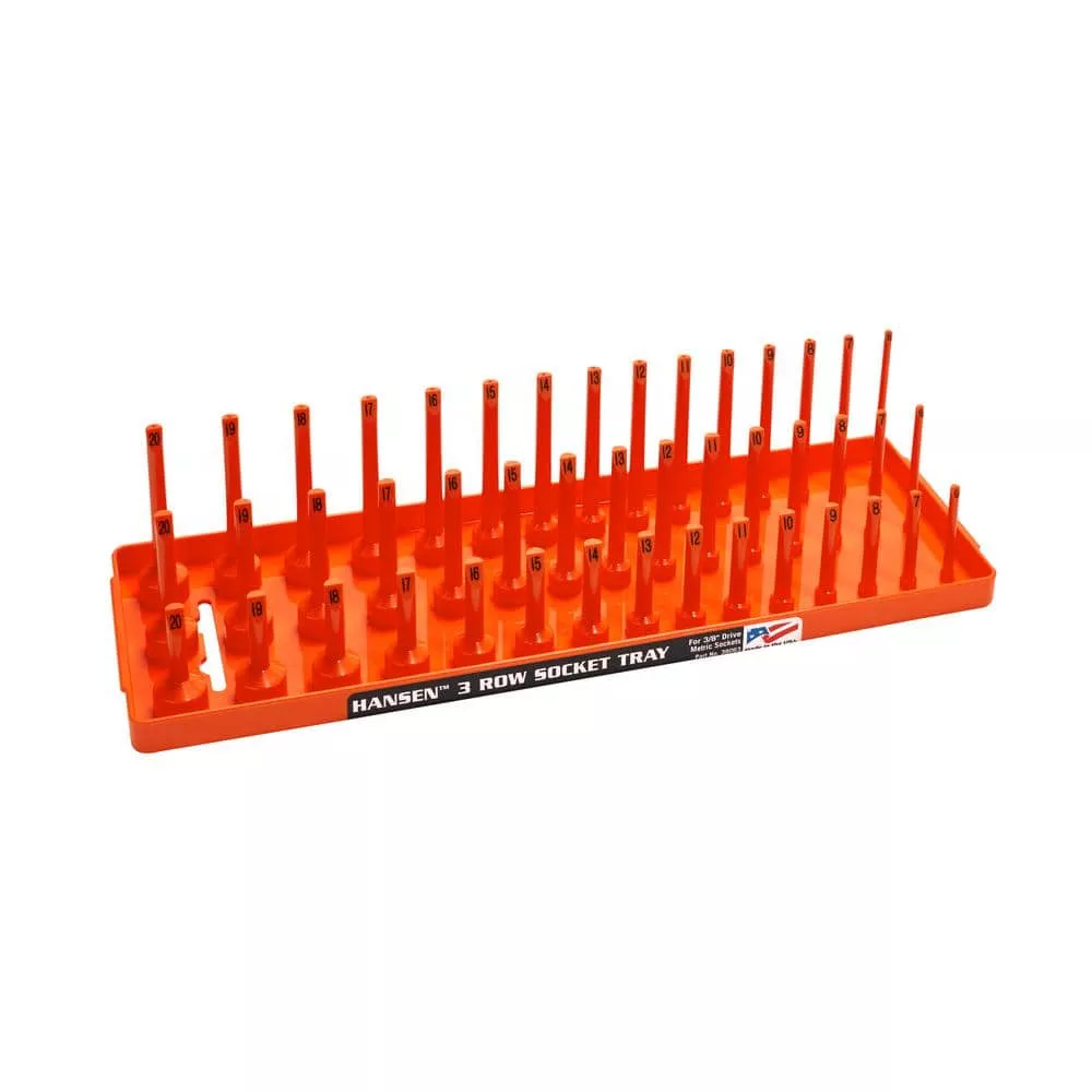 Hansen Global 38063 3/8" Dr. 3-Rail METRIC Socket Organizer ORANGE