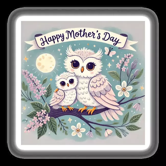 Happy Mother’s Day Owl Illustration on a Branch
