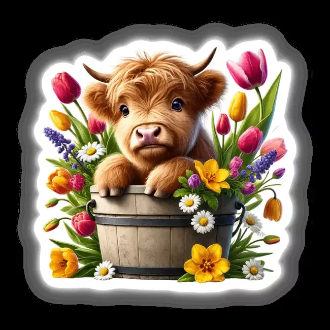 Highland Cow Peeking Out of Flower Pot