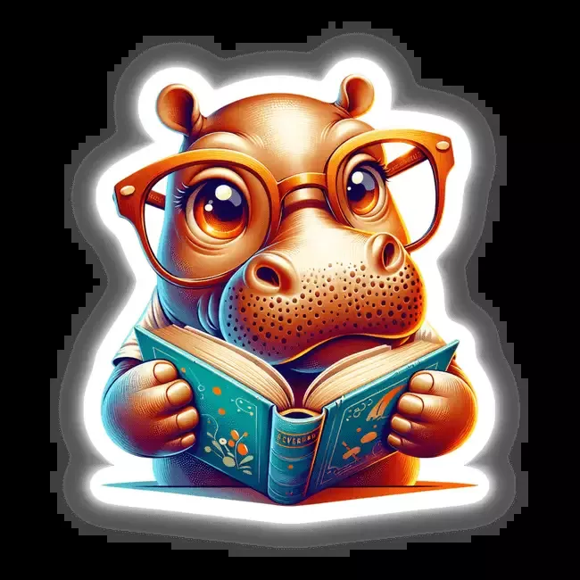 Hippo With Reading Glasses Open Book