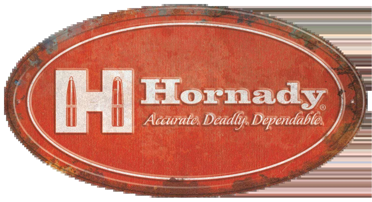 Hornady 99144 Oval Sign Rustic Red/White Aluminum 12" x 18"