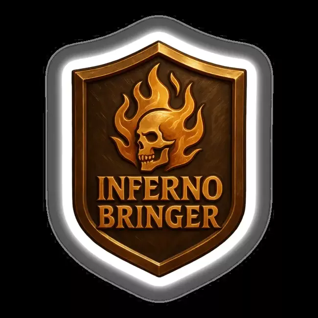 Inferno Bringer – RPG-Style Skill Badge (Gold & Bronze Flame Crest)