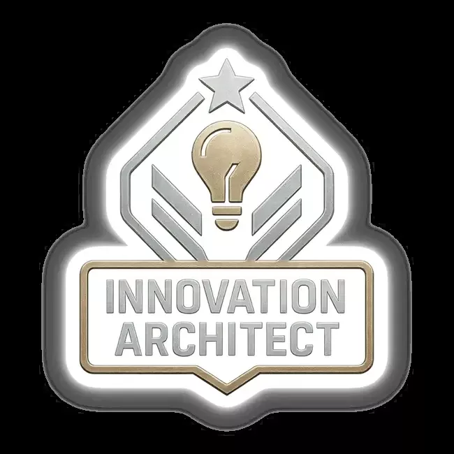 Innovation Architect – RPG-Style Skill Badge (Gold & Silver Futuristic Shield)