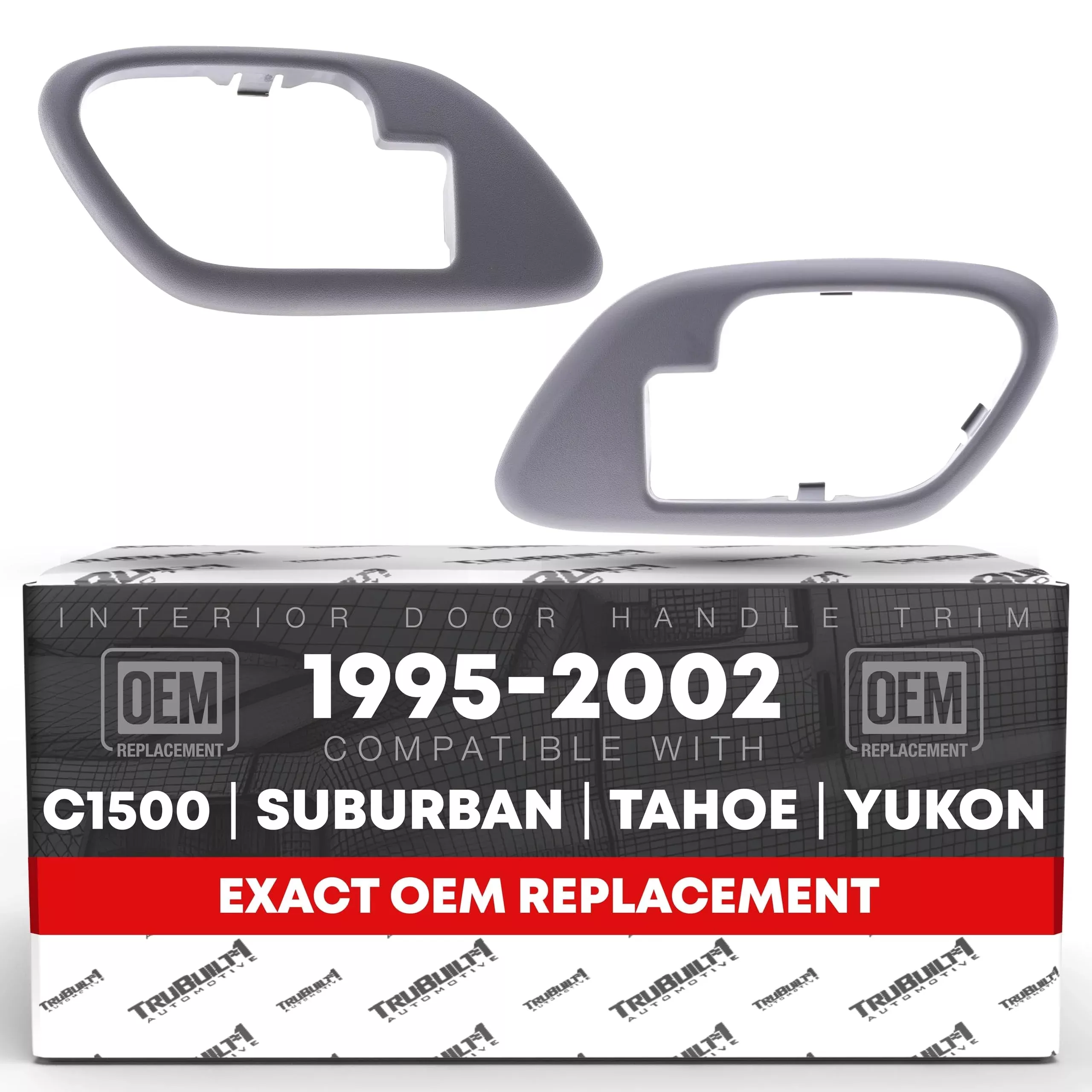 Interior Driver & Passenger Door Handle Bezel - Compatible with 1995-1999 Chevrolet GMC C1500 & K1500 Suburban, C2500 & K2500 Suburban, 95-00 C3500 & K3500, 95-02 C3500HD, C5500 - Gray - OEM 15708079 - Front or Rear, Driver + Passenger Side Bezel