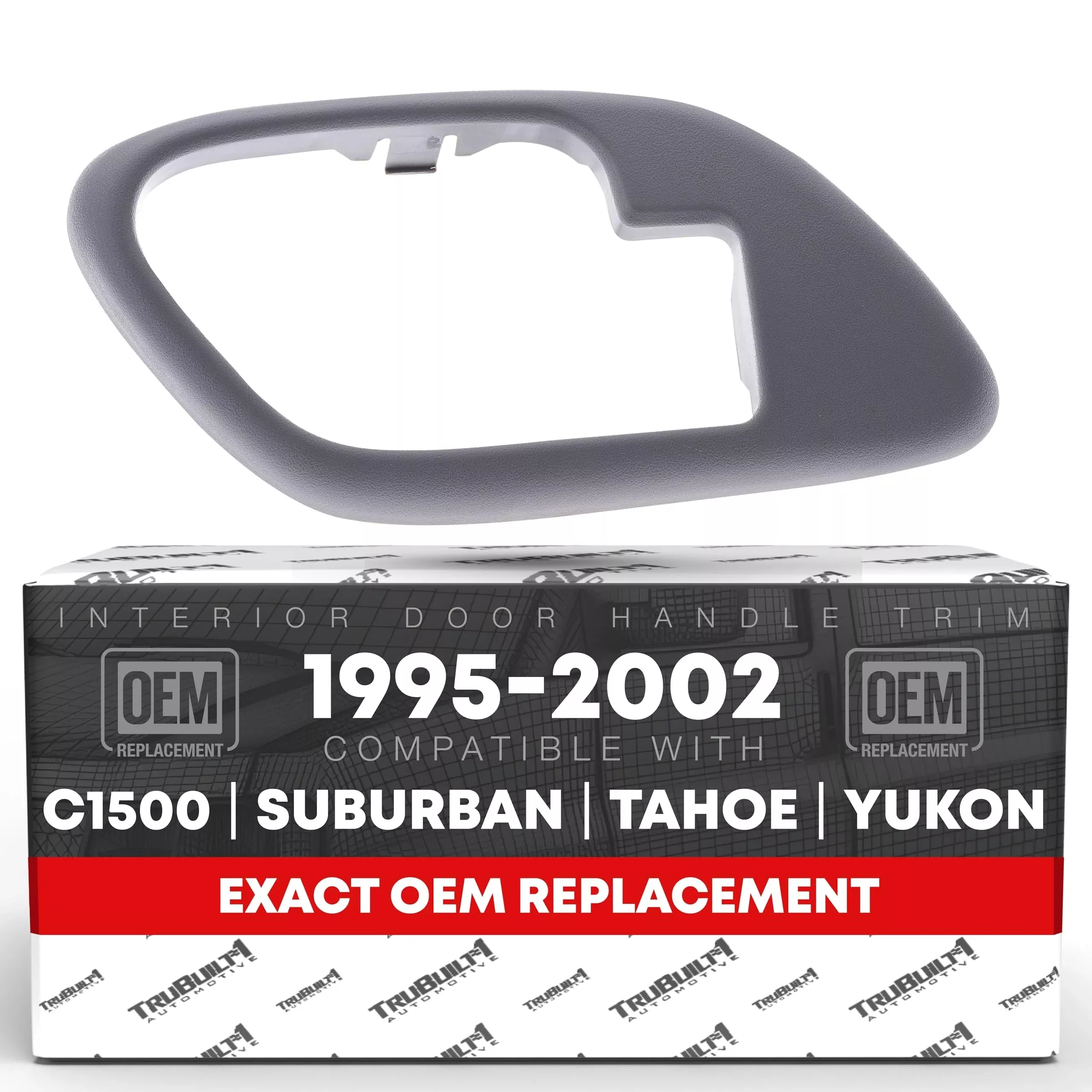 Interior Front Driver Door Handle Bezel - Compatible with 1995-1999 Chevrolet GMC C1500 & K1500 Suburban, C2500 & K2500 Suburban, 95-00 C3500 & K3500, 95-02 C3500HD, C5500, Gray - OEM 15708079, 81922 - Front or Rear Driver Side Handle