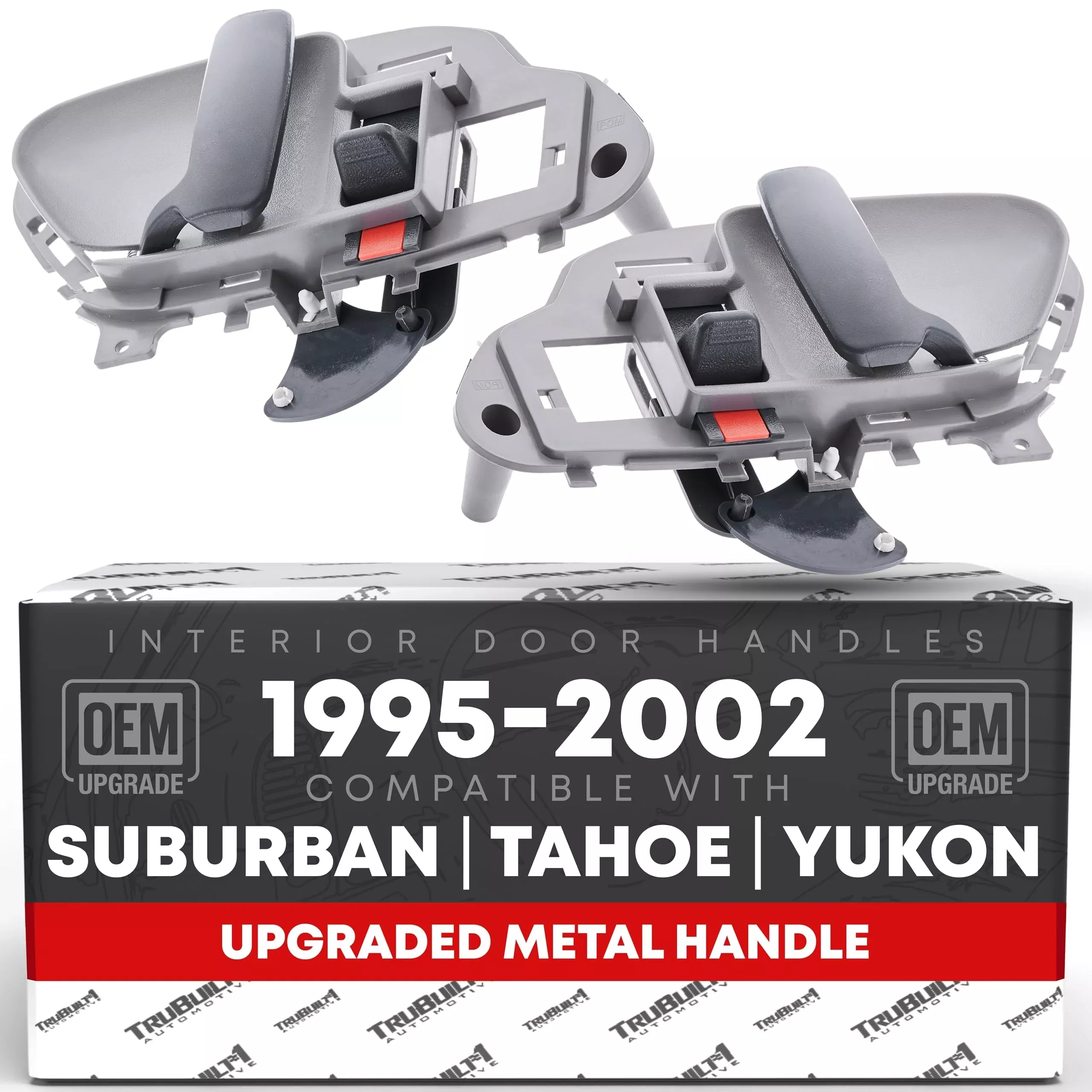 Interior Front Driver & Passenger Door Handle, Upgraded Metal - Compatible with 1988-1999 Chevrolet C1500, 88-99 K1500; 88-99 GMC C1500, K1500 - Textured Gray, OEM 15708043, 15708044, 77187CD, 77186C - Driver & Passenger Sides