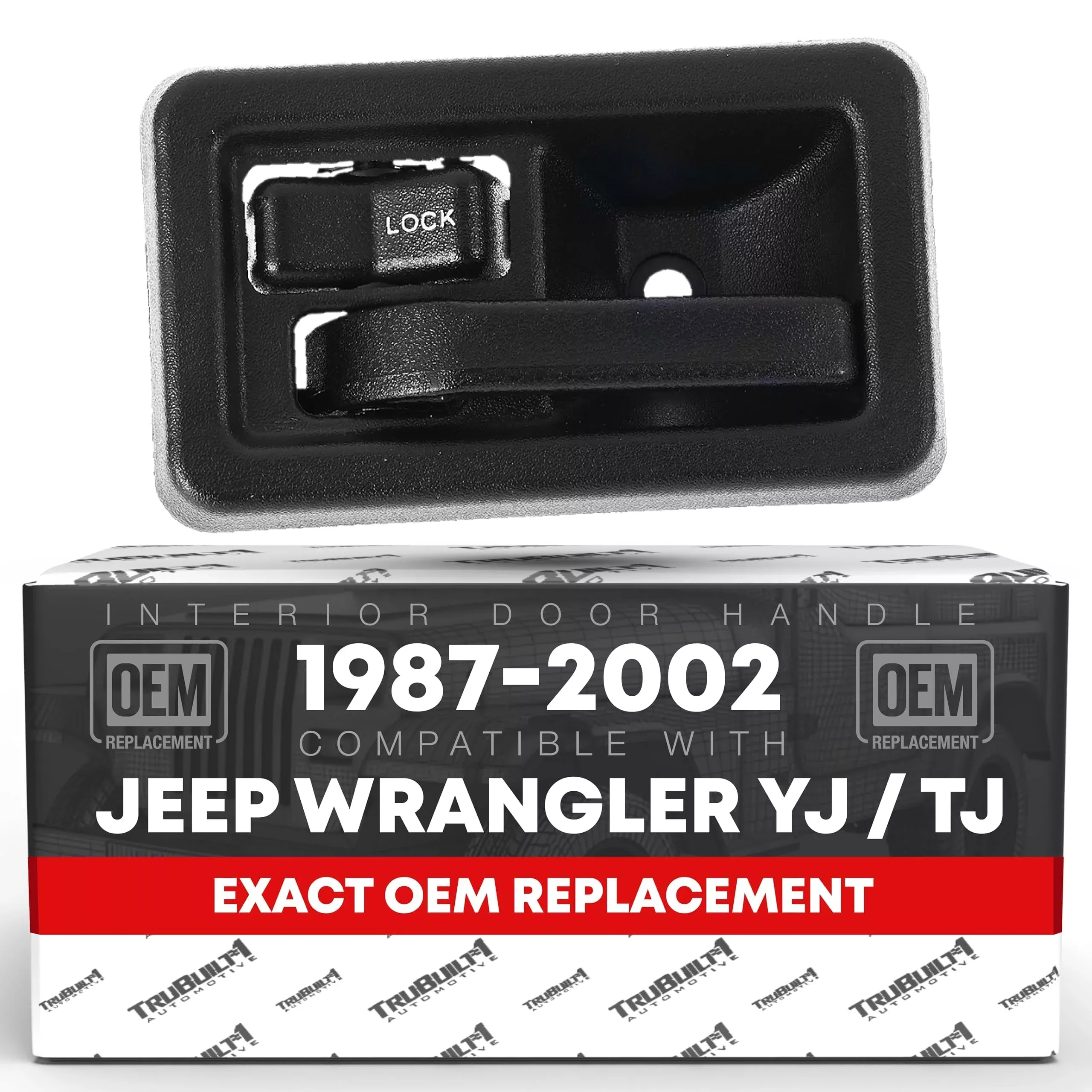 Interior Front/Rear Driver Door Handle Replacement - Compatible with 1987-1996 Jeep Wrangler YJ, 1997-2002 Wrangler TJ - Textured Black, Plastic - OEM 55176477AB, 55029579, 79540 - Driver Door Handle