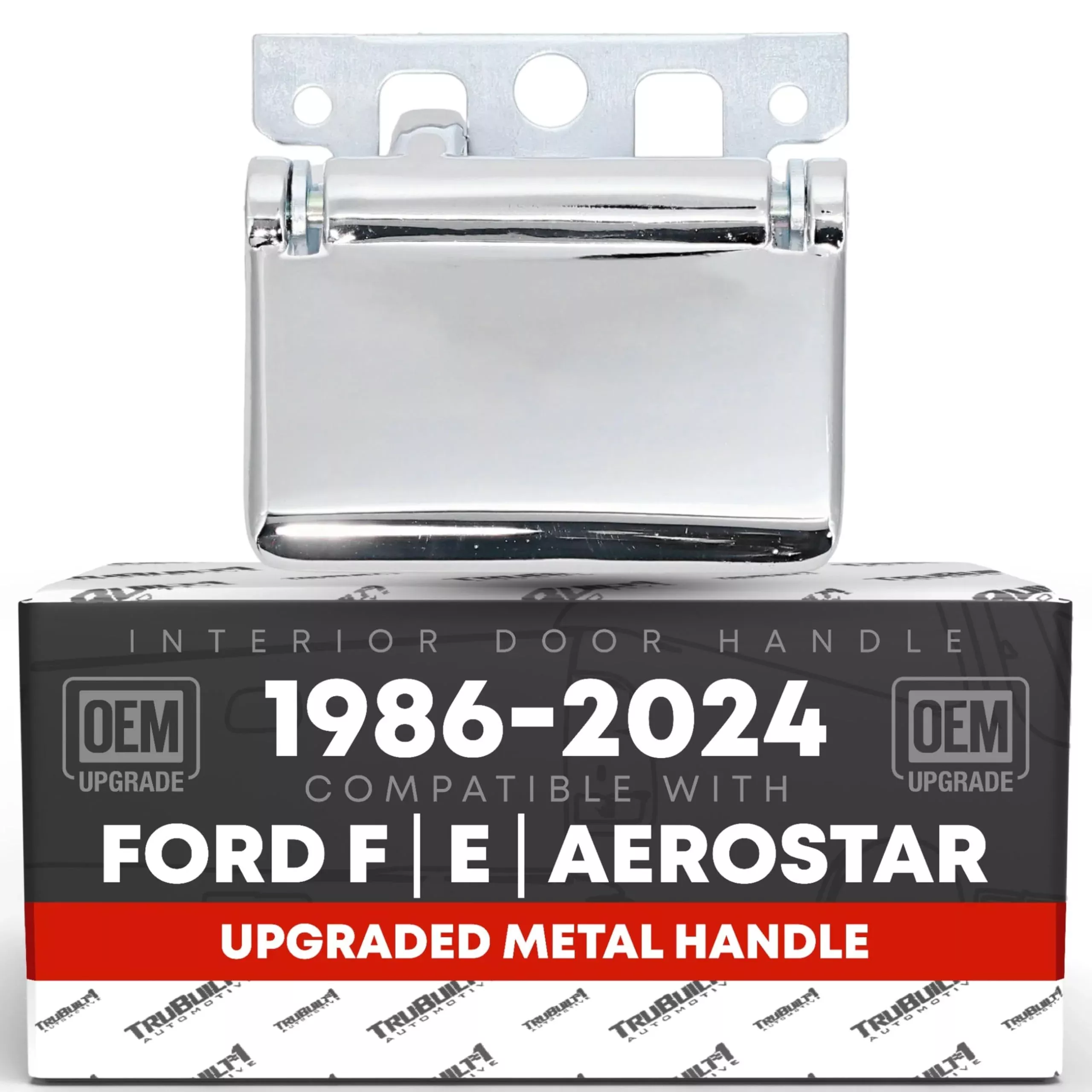 Interior Front/Rear Driver Door Handle, Upgraded Metal - Compatible with 1992-2015 Ford F-250, 92-15 F-350, 92-15 Ford F-450, 88-24 E-150 - All Chrome - OEM 6C3Z-2522600-AAA-ACHMT, 77470, FO1353122 - Front or Rear Driver Side Handle