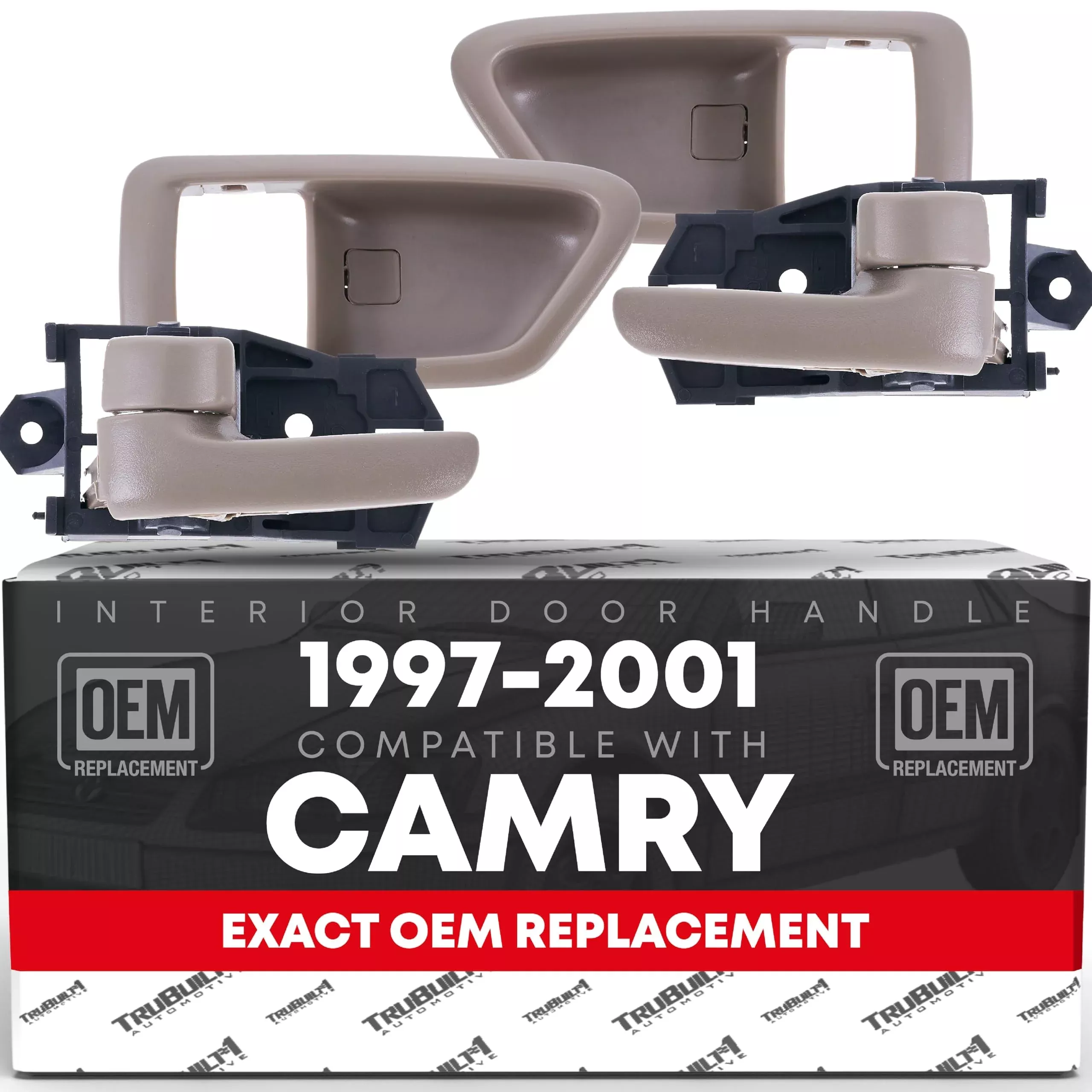 Interior Front/Rear Driver & Passenger Door Handle 2-Piece Set - Compatible with 1997-2001 Toyota Camry - Beige (Ivory) Plastic - OEM 69206-AA010-E0, 69205-AA010-E0, 80374 - Front or Rear, Driver or Passenger Handle - Set