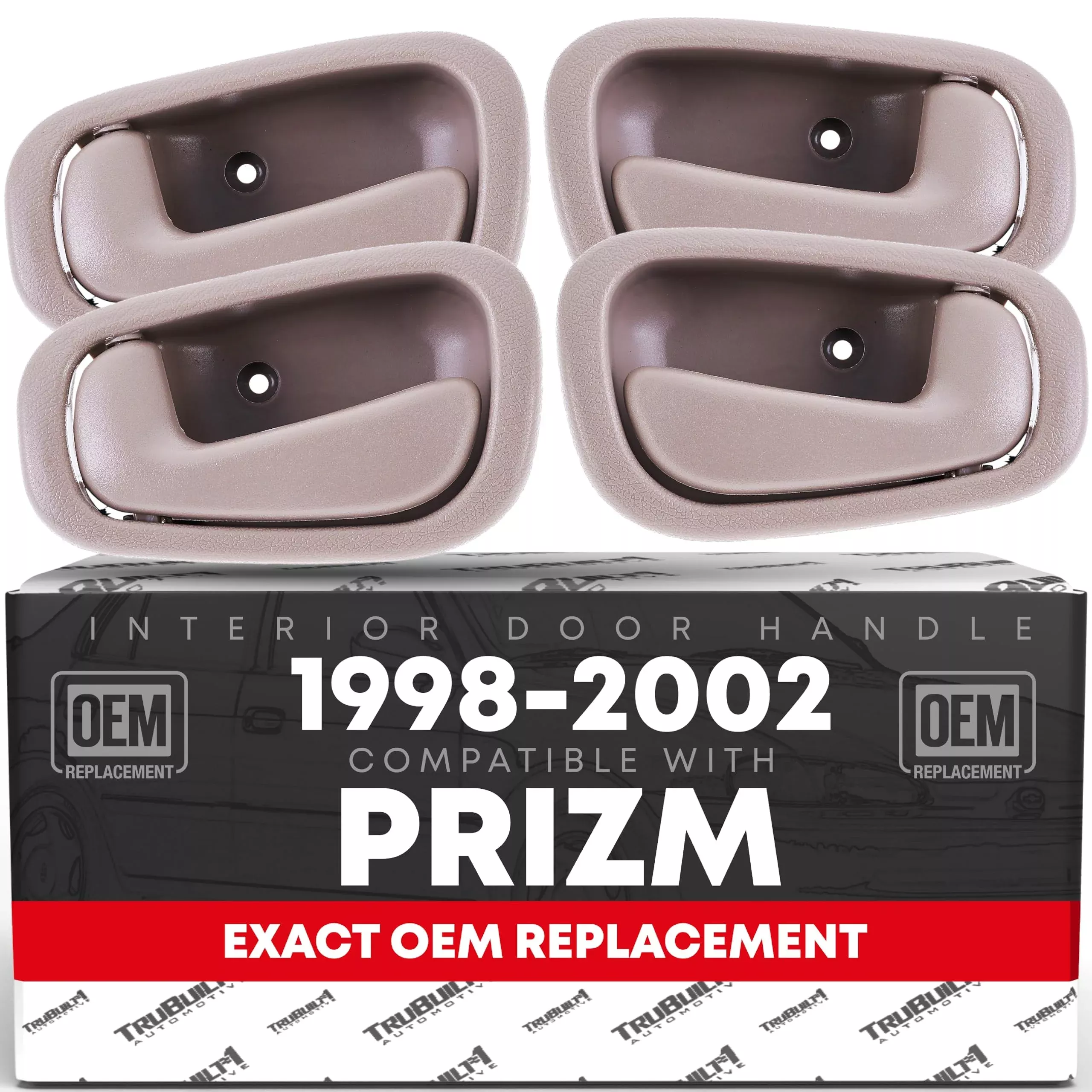 Interior Front/Rear Driver & Passenger Door Handle 4-Piece Set - Compatible with 1998-2002 Toyota Corolla, 98-02 Chevrolet Prizm - Beige - OEM 79500, 80890, 69206-02050-E0, 79501, 80889, 6920502050E0 - 4-Piece Set - Beige
