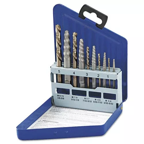 IRWIN Hanson 11119 Screw Extractor W/ Left Hand Cobalt Drills -10pc Set