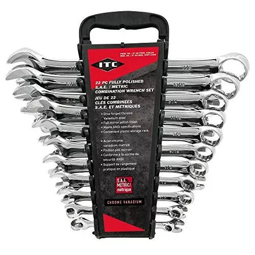 ITC Professional 22-Piece Fully Polished S.A.E./Metric Combination Wrench Set, 20219