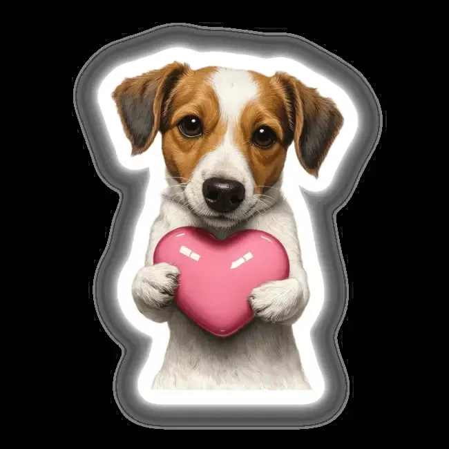 Jack Russell Puppy with Pink Heart