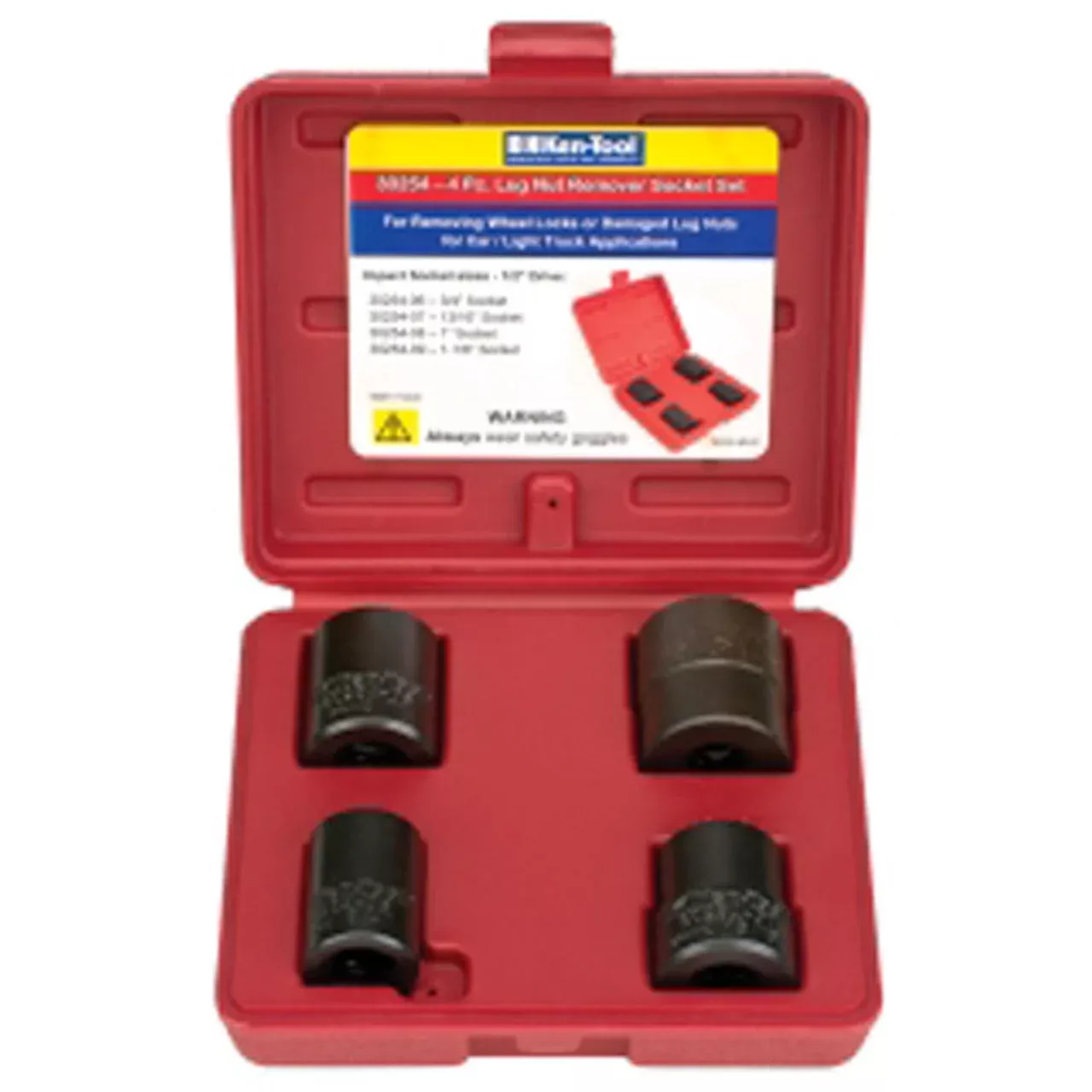 Ken-Tool 30254 4pc 1/2" Drive Lug Nut Remover Impact Socket Set with Case