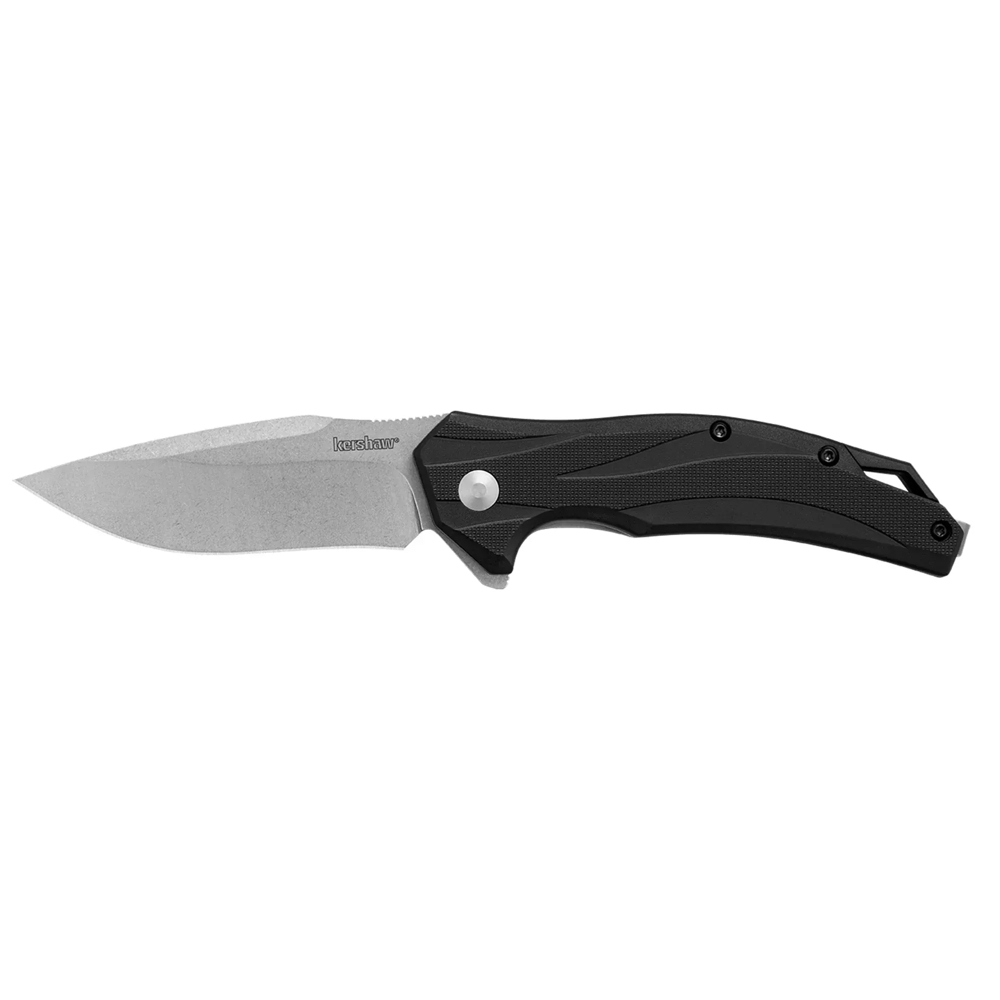 Kershaw 1645 LateralFull Size Folding Drop Point w/Recurve Plain Stonewashed 8Cr13MoV SS Blade/Gray Textured Glass-Filled Nylon Handle Includes Pocket Clip