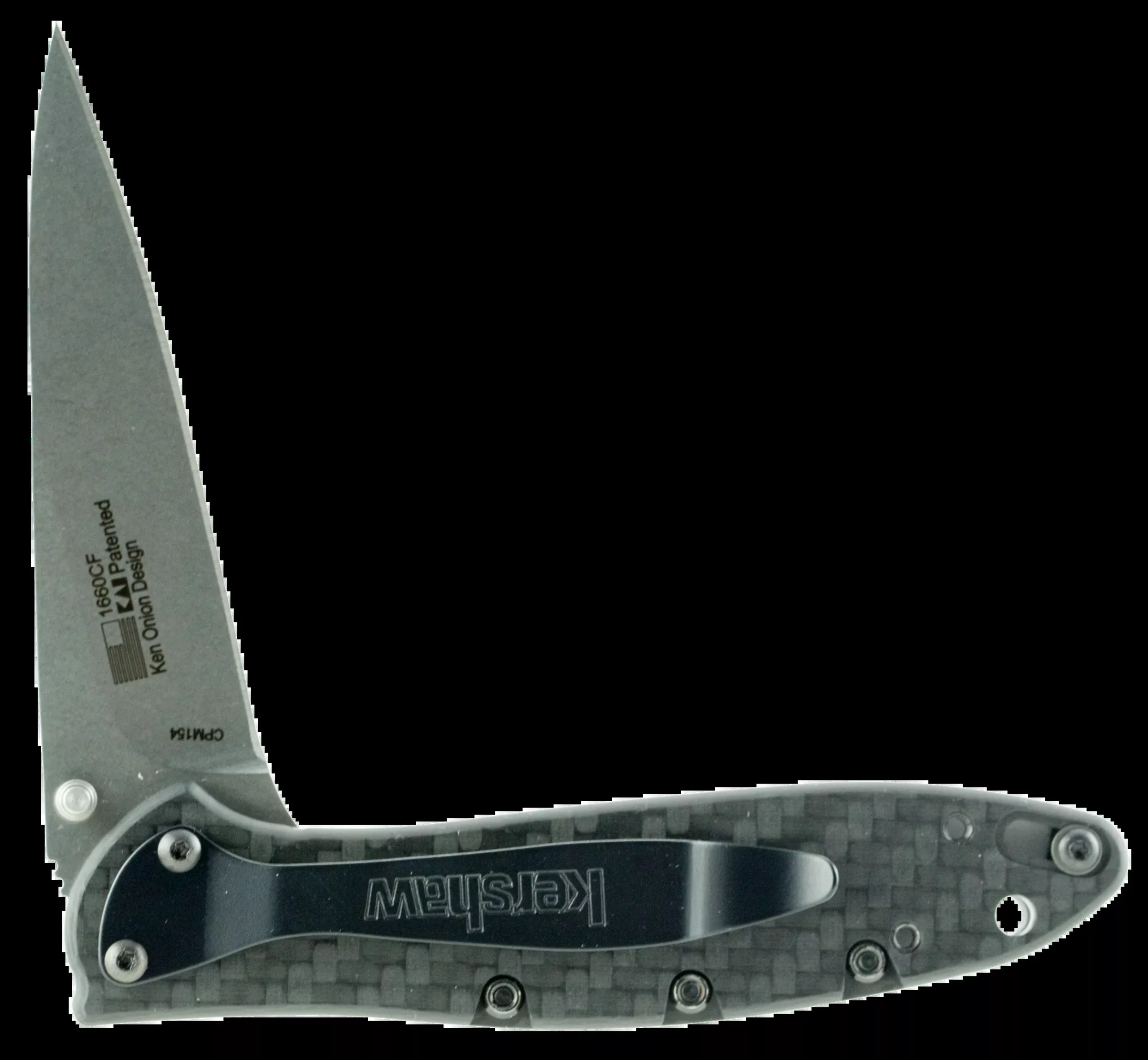 Kershaw 1660CF Leek3" Folding Drop Point Plain Stonewashed CPM 154 SS Blade Black Carbon Fiber Handle Includes Pocket Clip