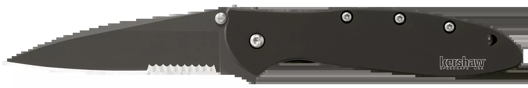 Kershaw 1660CKTST Leek3" Folding Modified Drop Point Part Serrated Black DLC 14C28N Steel Blade Black DLC 410 Stainless Steel Handle Includes Pocket Clip