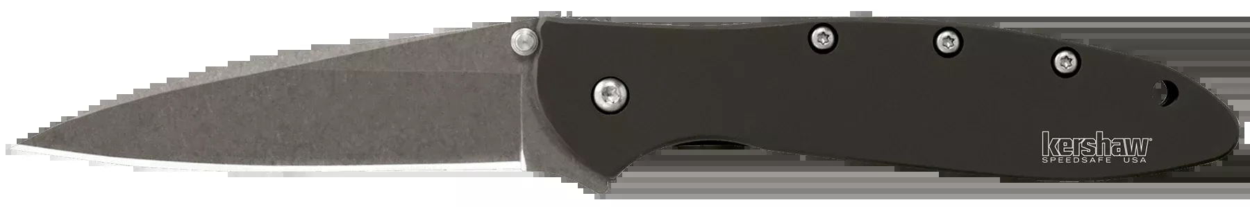 Kershaw 1660SWBLK Leek3" Folding Drop Point Plain Stonewashed 14C28N Steel Blade Black Anodized Aluminum Handle Includes Pocket Clip