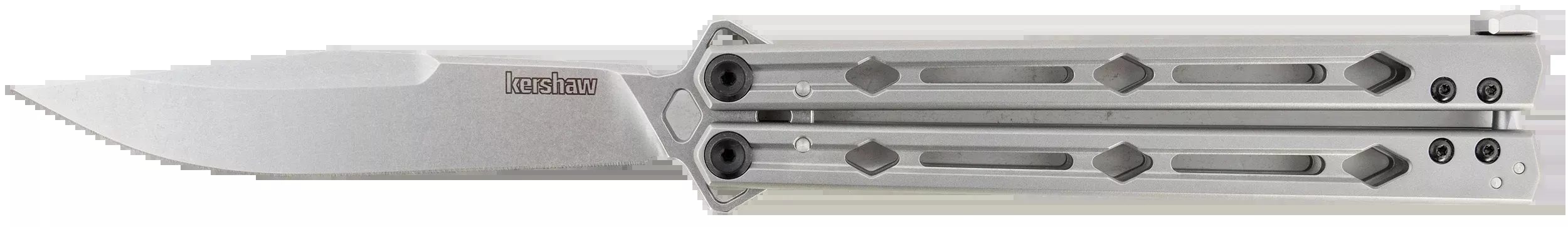 Kershaw 5150 Lucha4.60" Butterfly Drop Point Plain Stonewashed 14C28N Steel Blade Bead Blasted Stainless Steel Handle