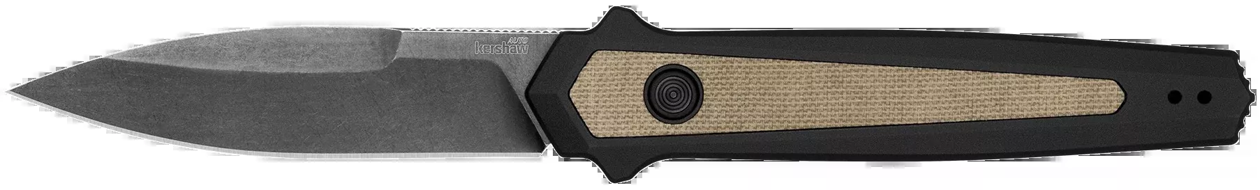 KershawLaunch 15 Full Size 3.50" Folding Spear Point Plain Black Oxide Blackwash CPM MagnaCut Steel Blade/Black Anodized w/Tan Canvas Aluminum w/Micarta Inserts Handle Includes Pocket Clip