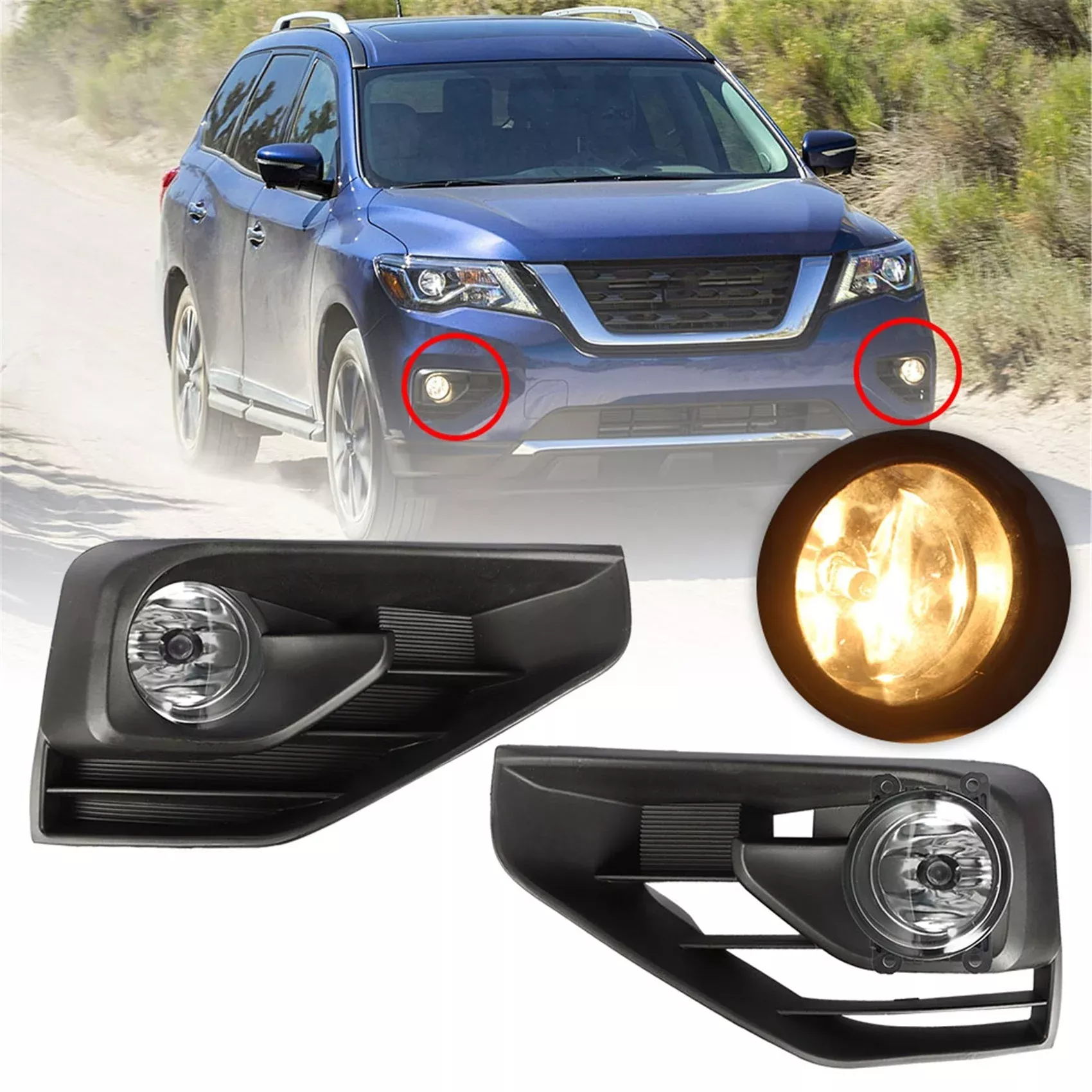 labwork 1 Pair Front Fog Lights Lamps Assembly Replacement for Nissan Pathfinder 2017-2019