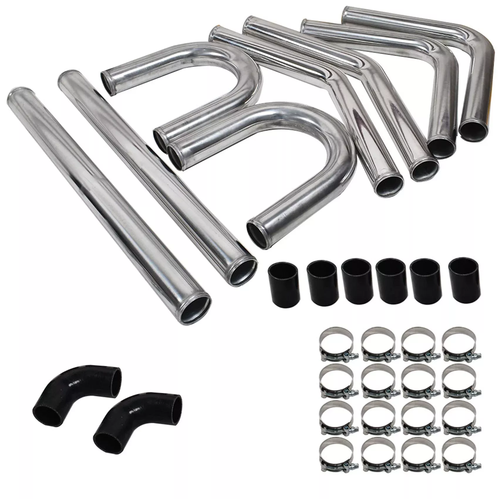 Labwork 2'' Universal Aluminum Intercooler Pipe Kit DIY Kit + Black Silicone Hose