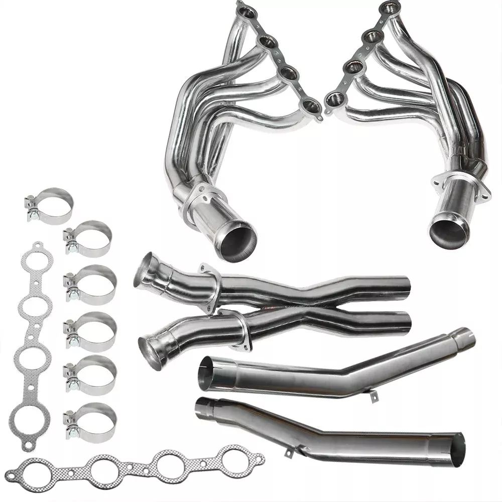 Labwork 4pcs Exhaust Manifold Headers & X Pipe For 08-12 Corvette LS2 LS3 6.0/6.2/7.0L