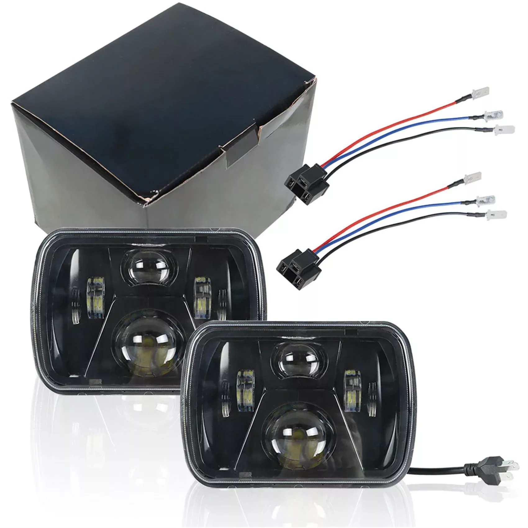 labwork 5x7 7x6 LED Headlight Hi-Lo Beam Halo DRL Left and Right For Jeep Cherokee XJ YJ