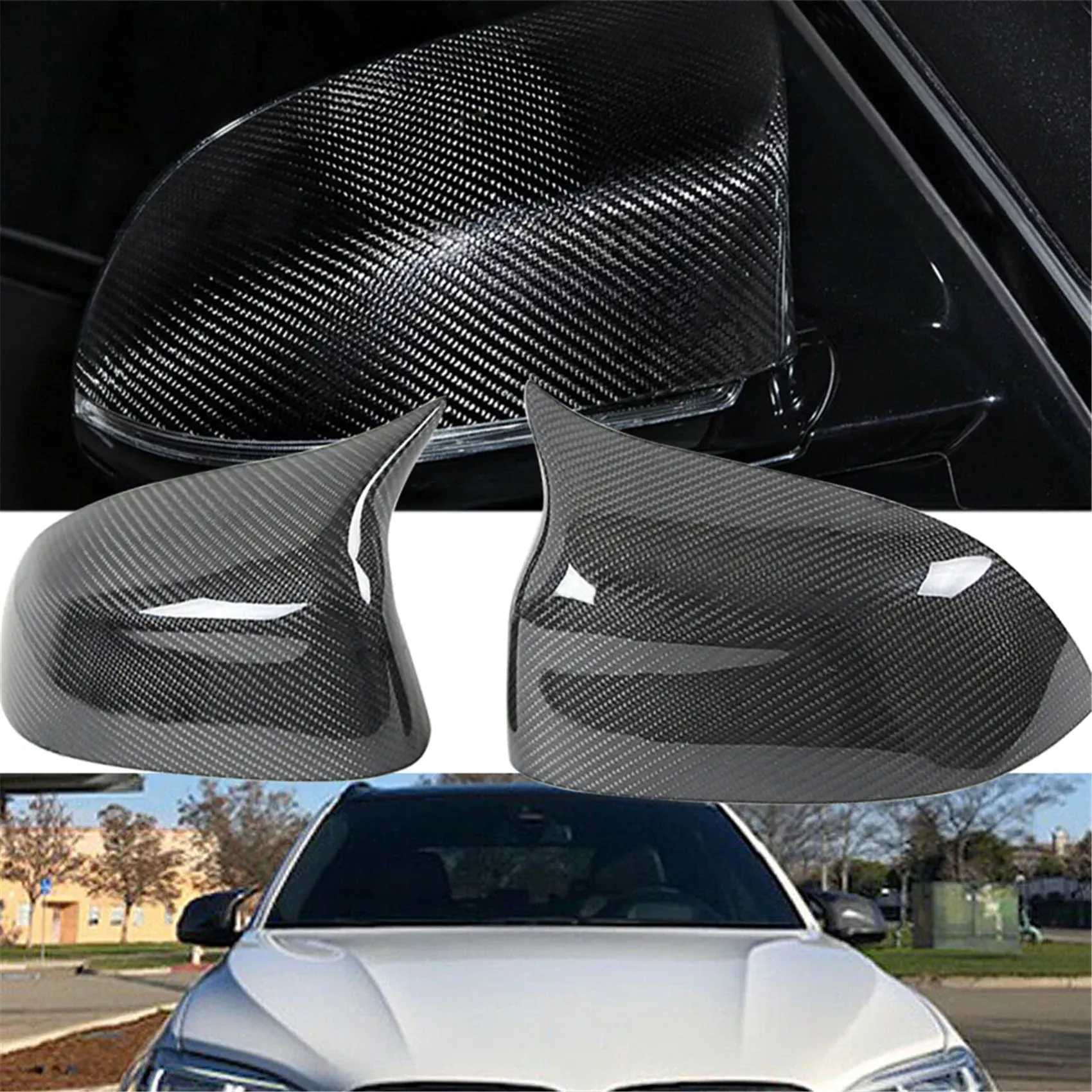 labwork Black Carbon Fiber Look Side Mirror Cover Caps 1 Pair Left and Right Replacement for 2015-2018 X3 X4 X5 X6